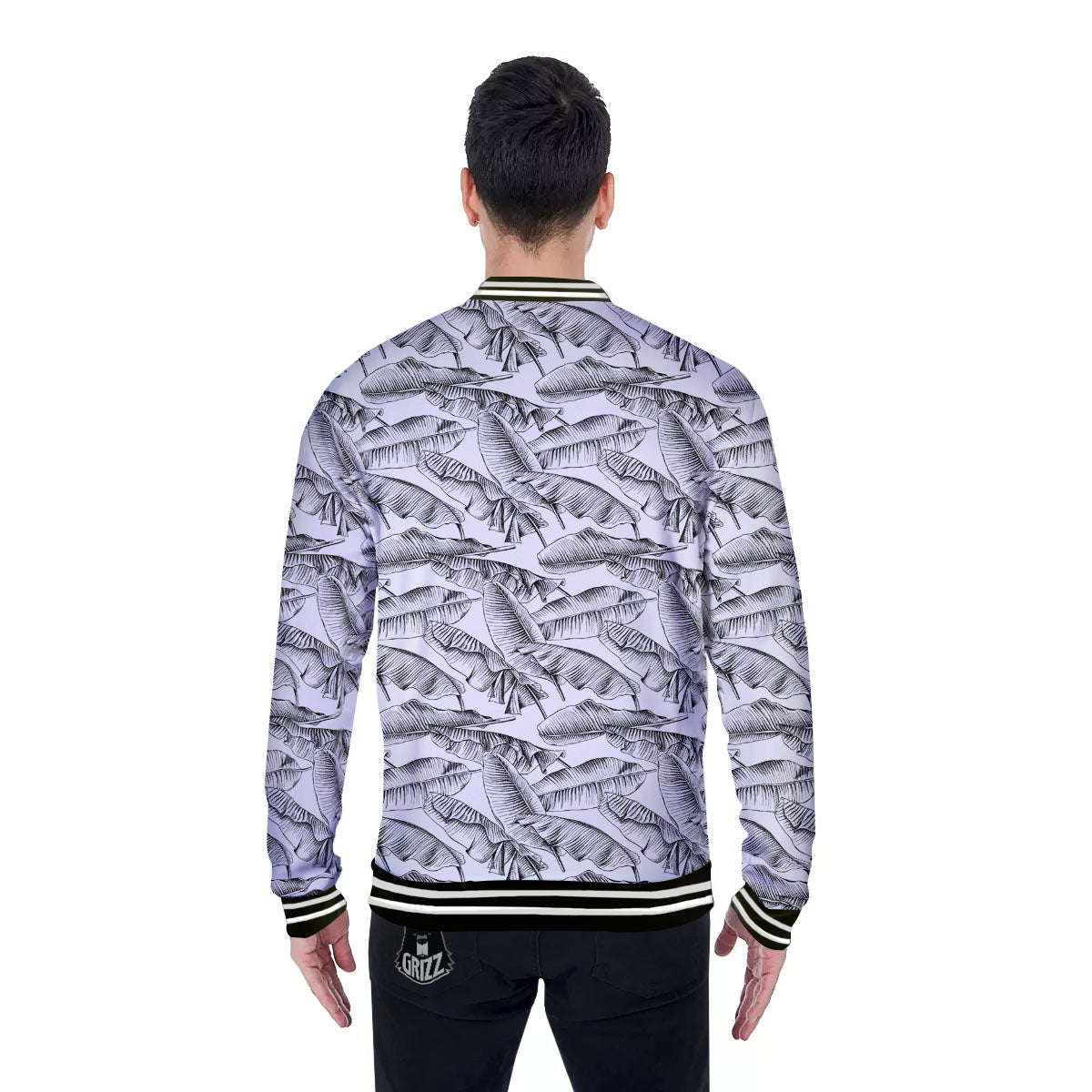 Banana Leaf White And Black Print Baseball Jacket-grizzshop