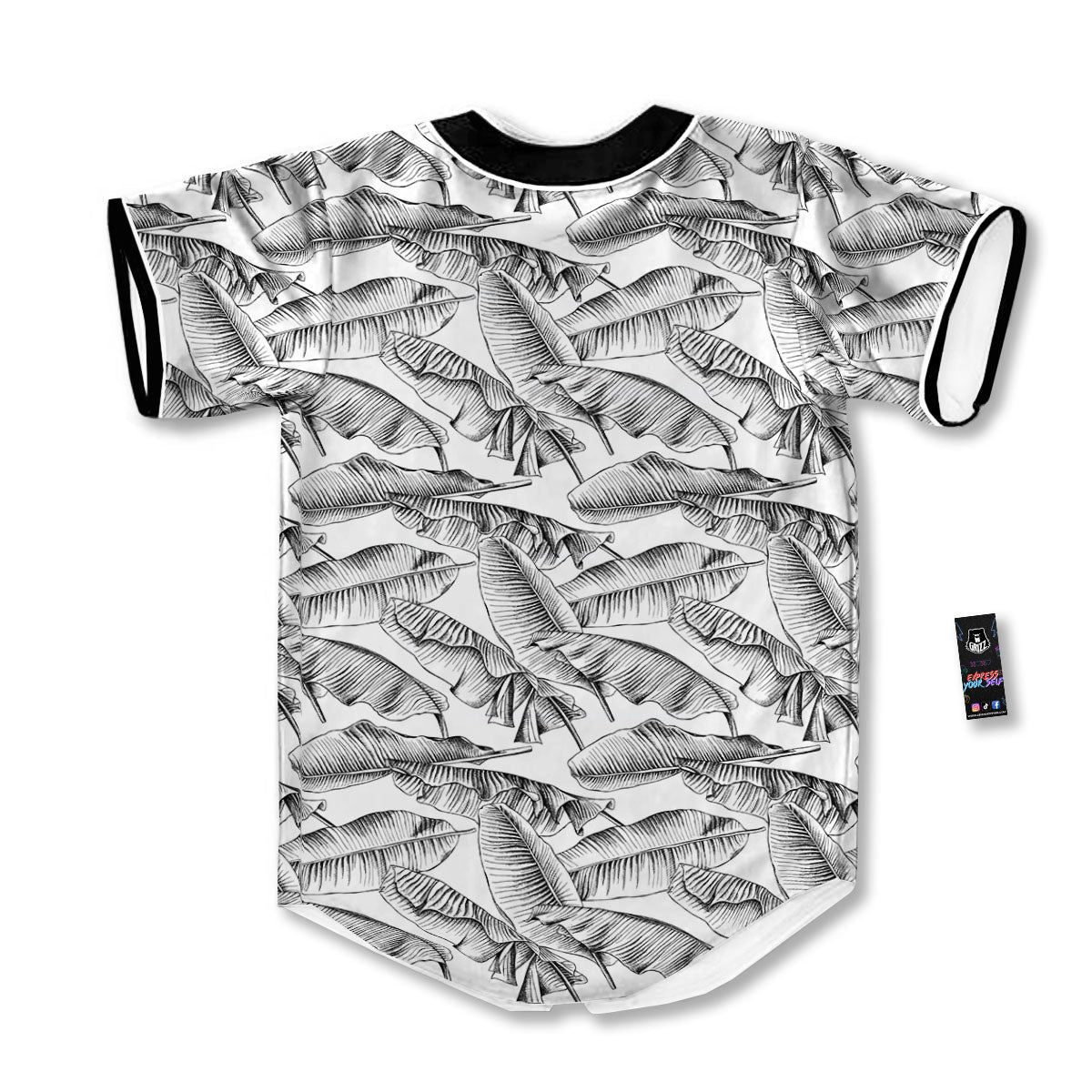 Banana Leaf White And Black Print Baseball Jersey-grizzshop
