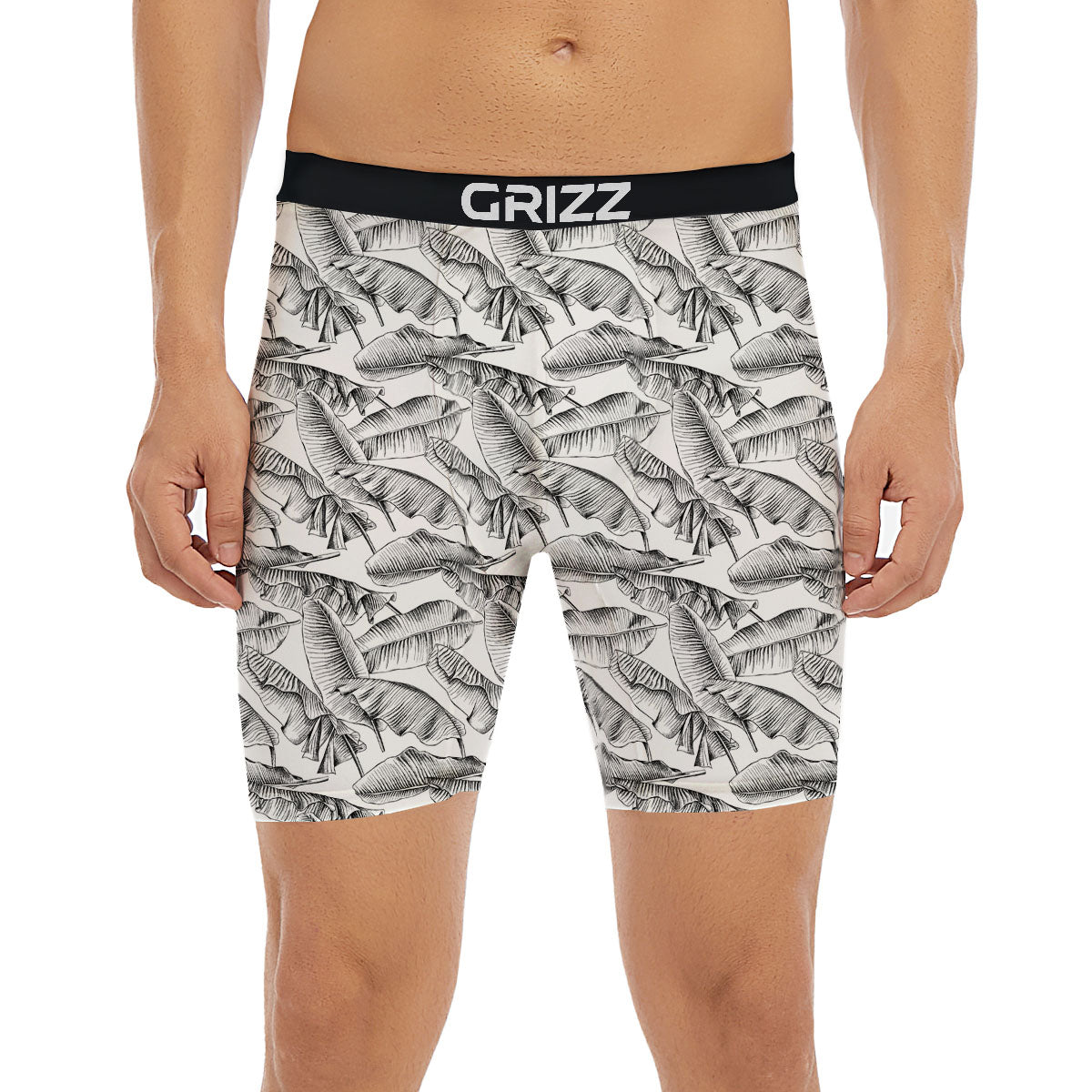 Banana Leaf White And Black Print Boxer Briefs-grizzshop