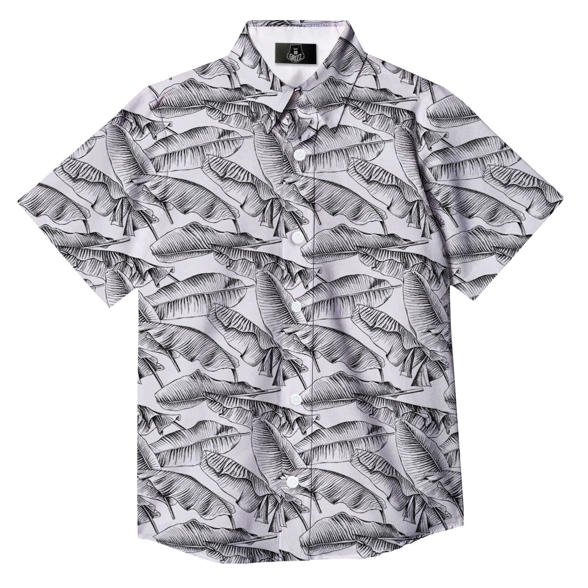 Banana Leaf White And Black Print Button Up Shirt-grizzshop