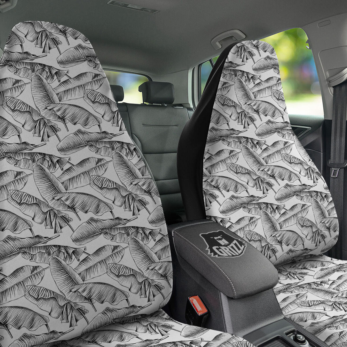 Banana Leaf White And Black Print Car Seat Covers-grizzshop
