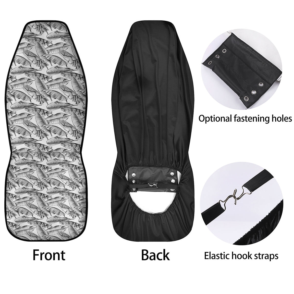 Banana Leaf White And Black Print Car Seat Covers-grizzshop