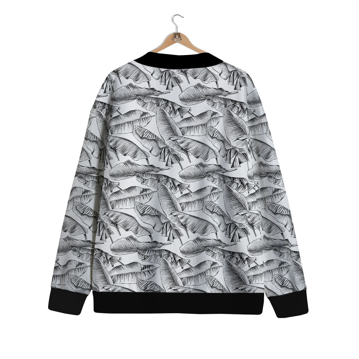 Banana Leaf White And Black Print Cardigan-grizzshop