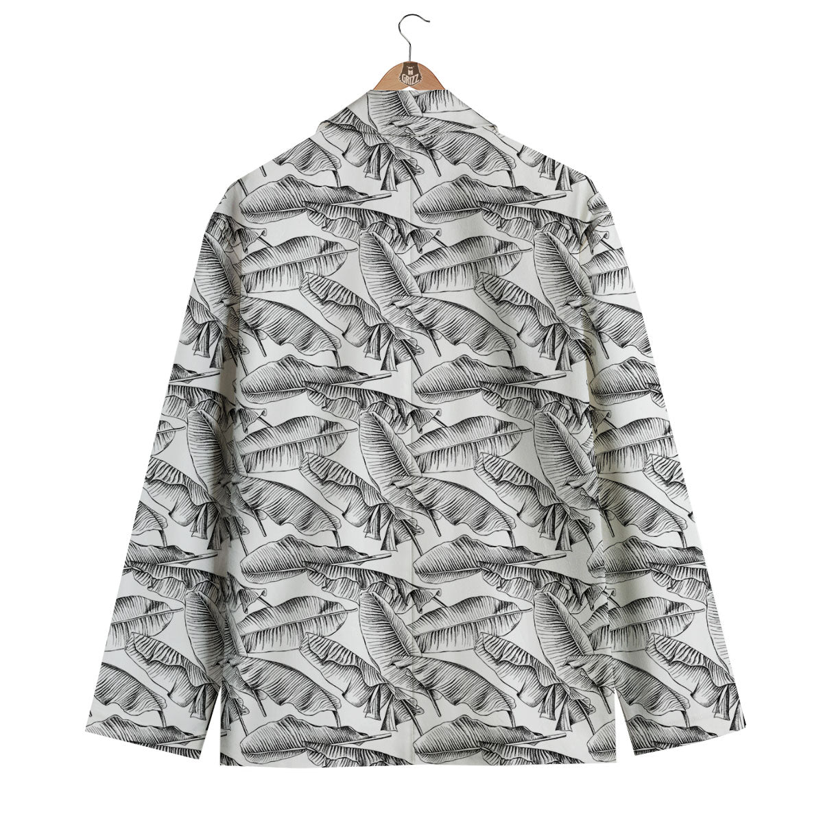 Banana Leaf White And Black Print Men's Blazer-grizzshop