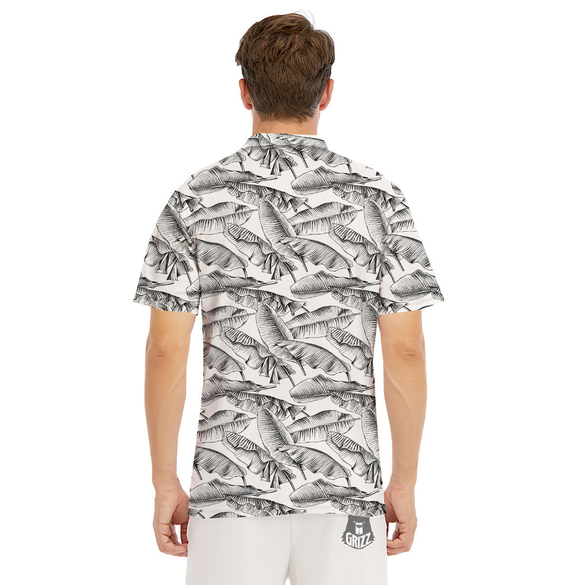 Banana Leaf White And Black Print Men's Golf Shirts-grizzshop