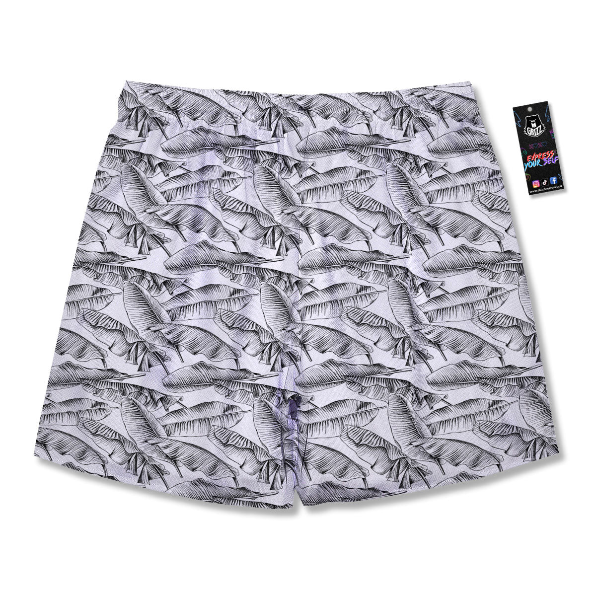 Banana Leaf White And Black Print Men's Running Shorts-grizzshop