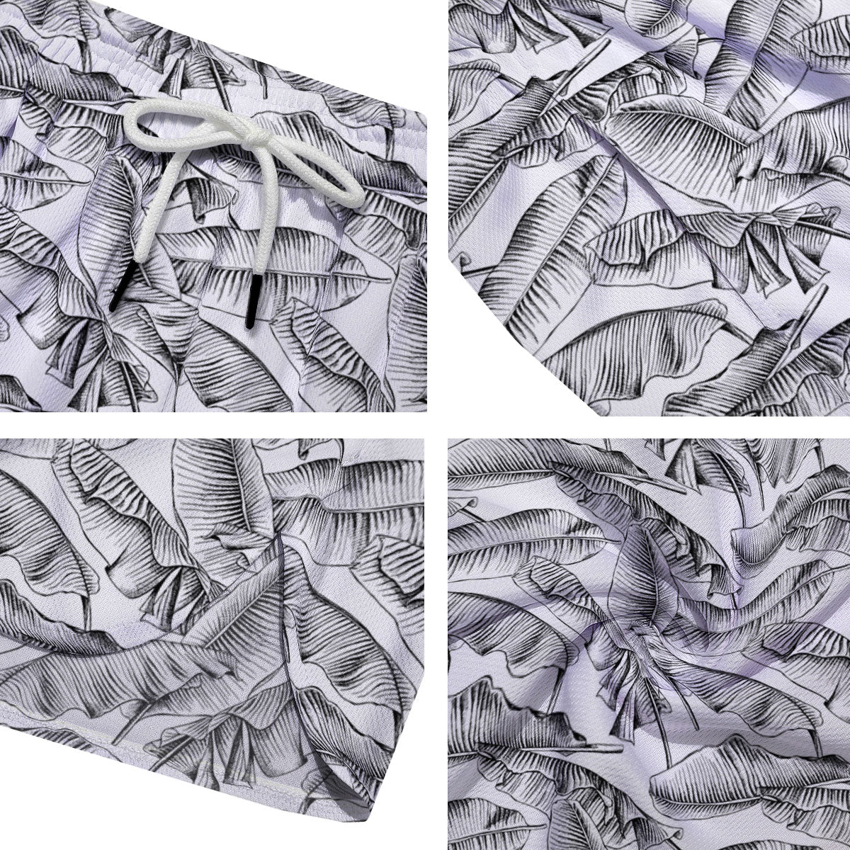 Banana Leaf White And Black Print Men's Running Shorts-grizzshop