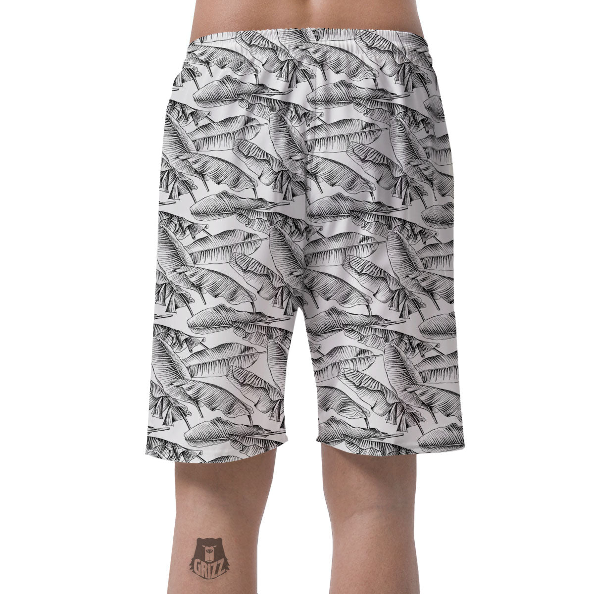Banana Leaf White And Black Print Men's Shorts-grizzshop