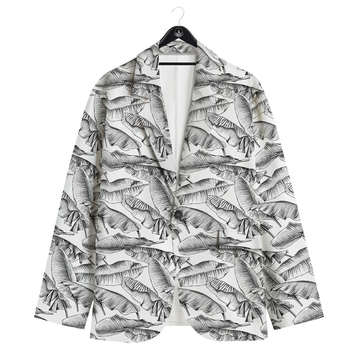 Banana Leaf White And Black Print Men's Sport Coat-grizzshop