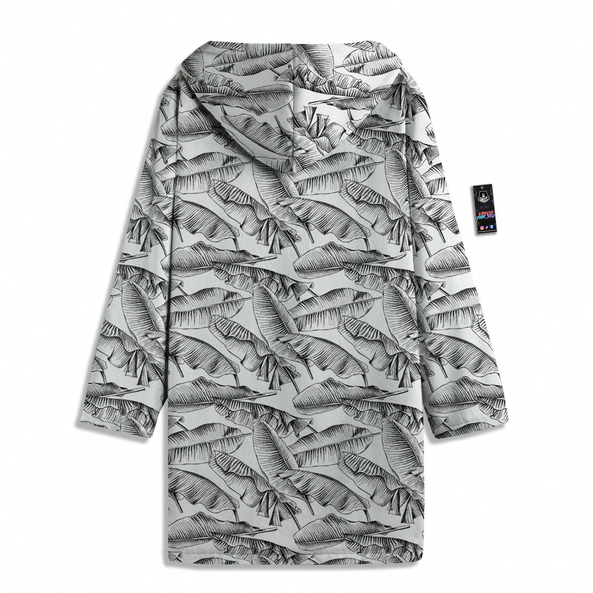 Banana Leaf White And Black Print Men's Windbreaker Jacket-grizzshop