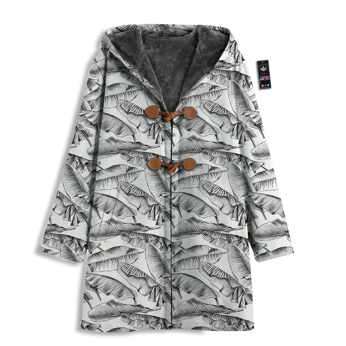 Banana Leaf White And Black Print Men's Windbreaker Jacket-grizzshop