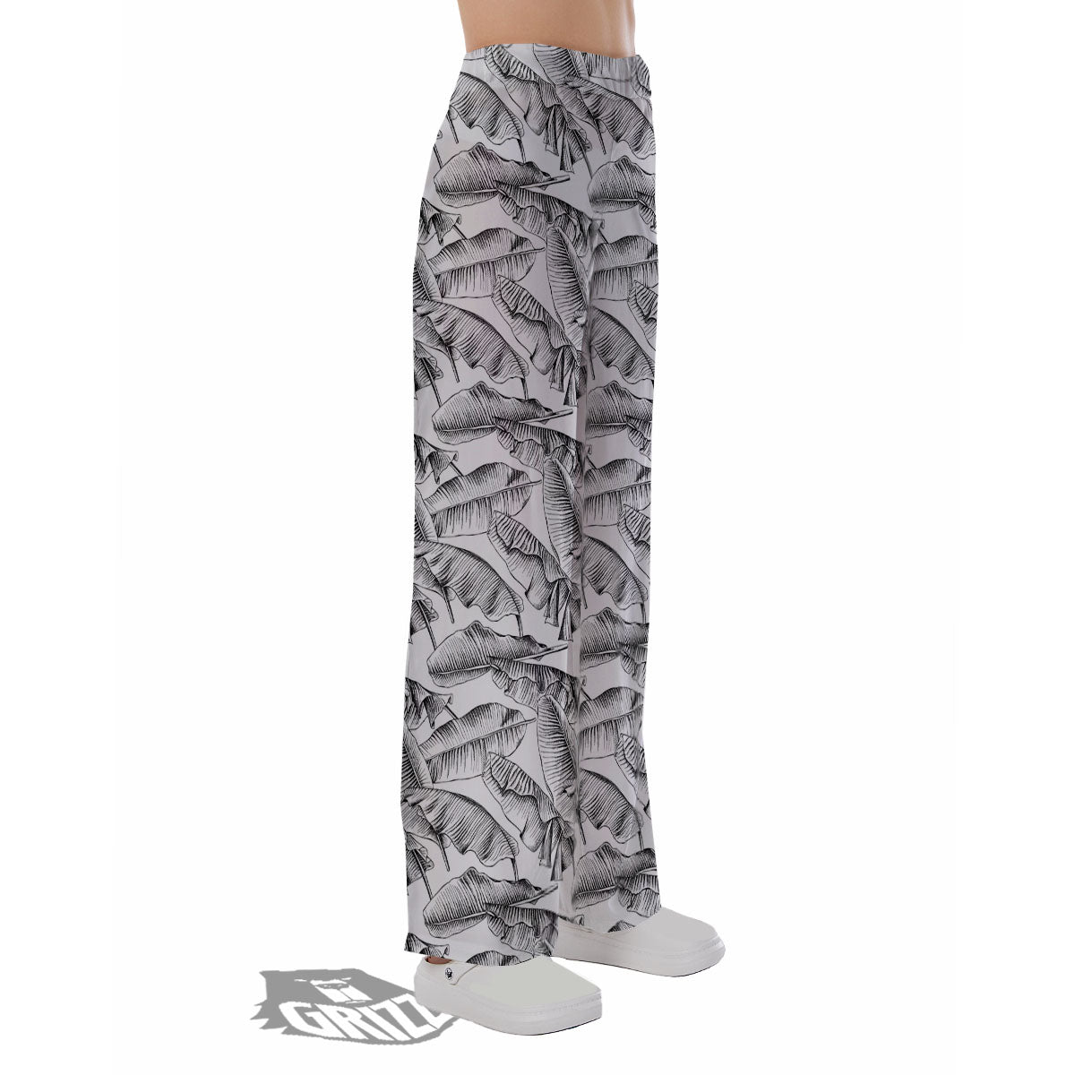 Banana Leaf White And Black Print Pajama Pants-grizzshop