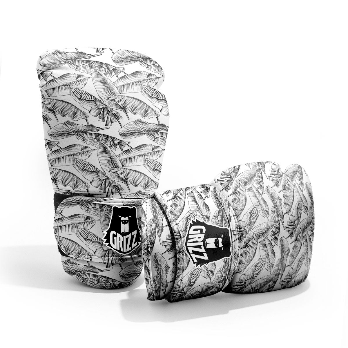 Banana Leaf White And Black Print Pro Boxing Glove