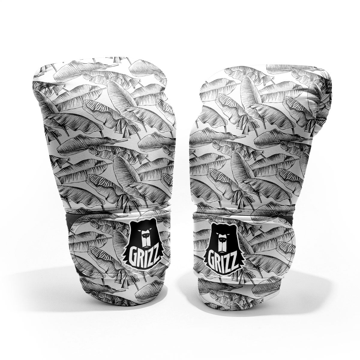 Banana Leaf White And Black Print Pro Boxing Glove