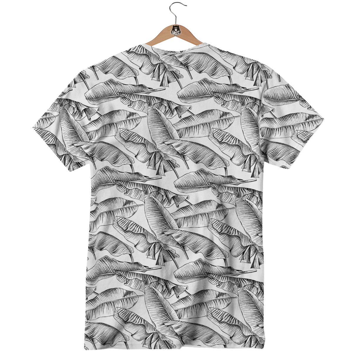 Banana Leaf White And Black Print T-Shirt-grizzshop