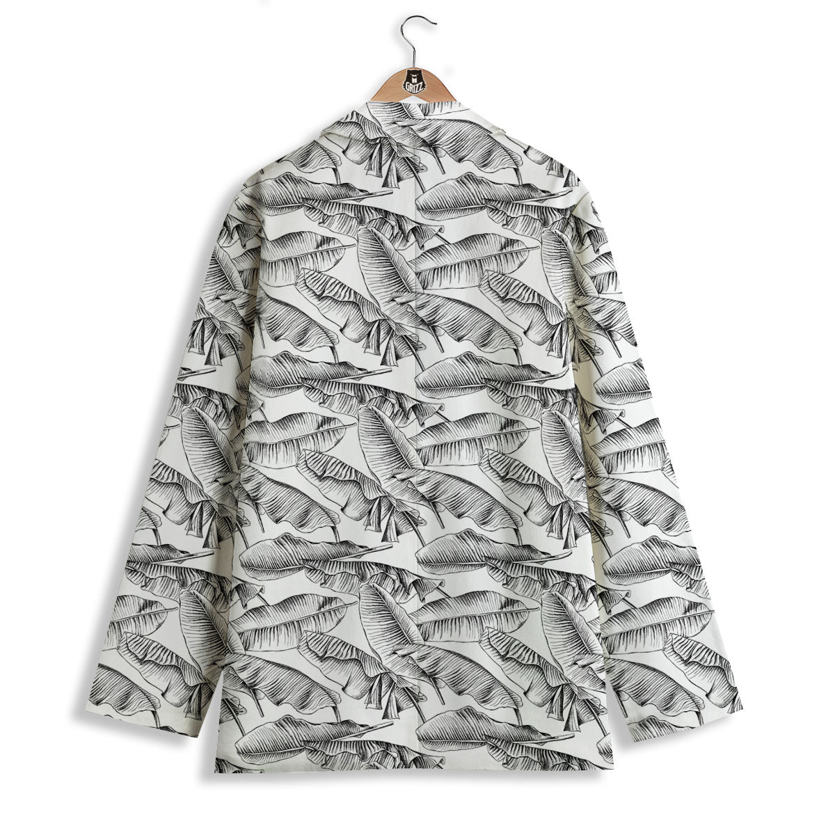 Banana Leaf White And Black Print Women's Blazer-grizzshop