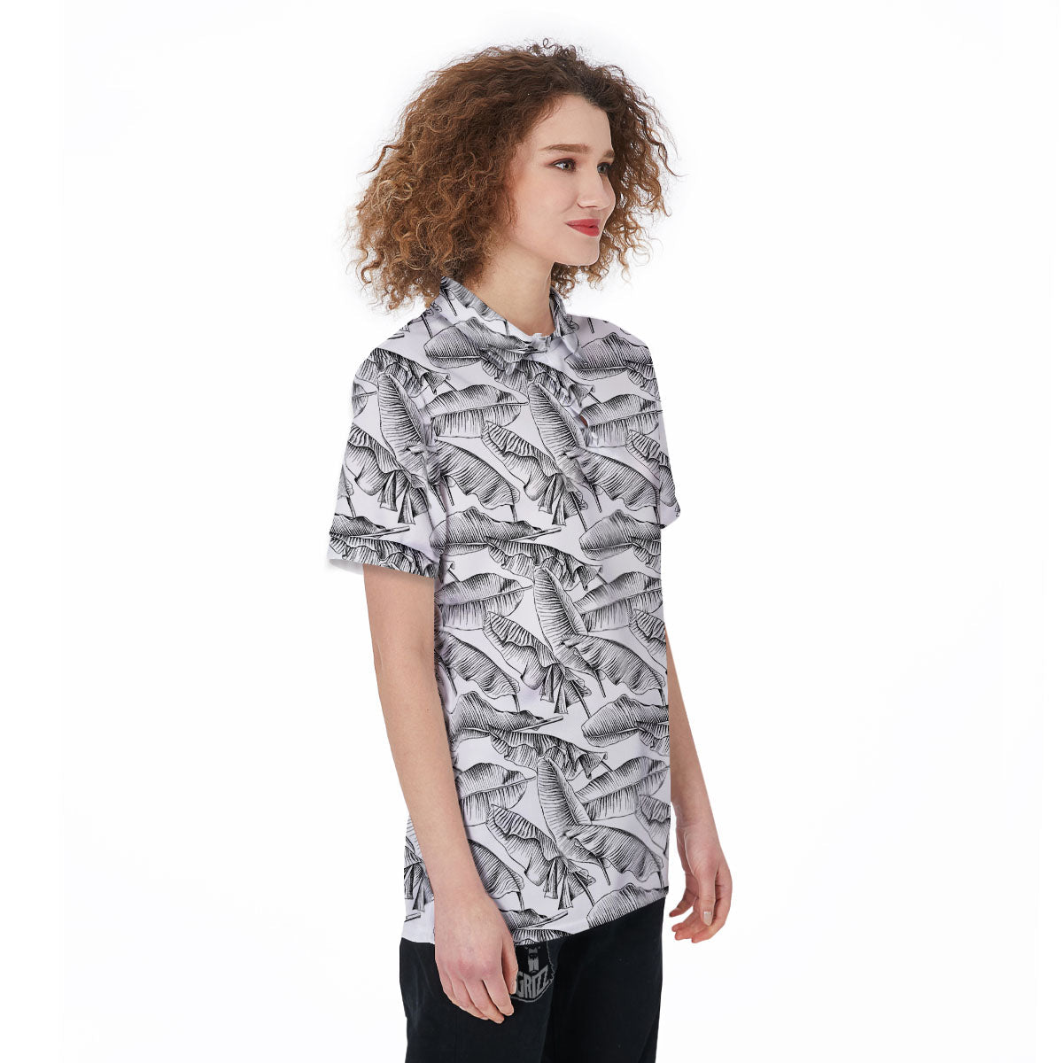 Banana Leaf White And Black Print Women's Golf Shirts-grizzshop