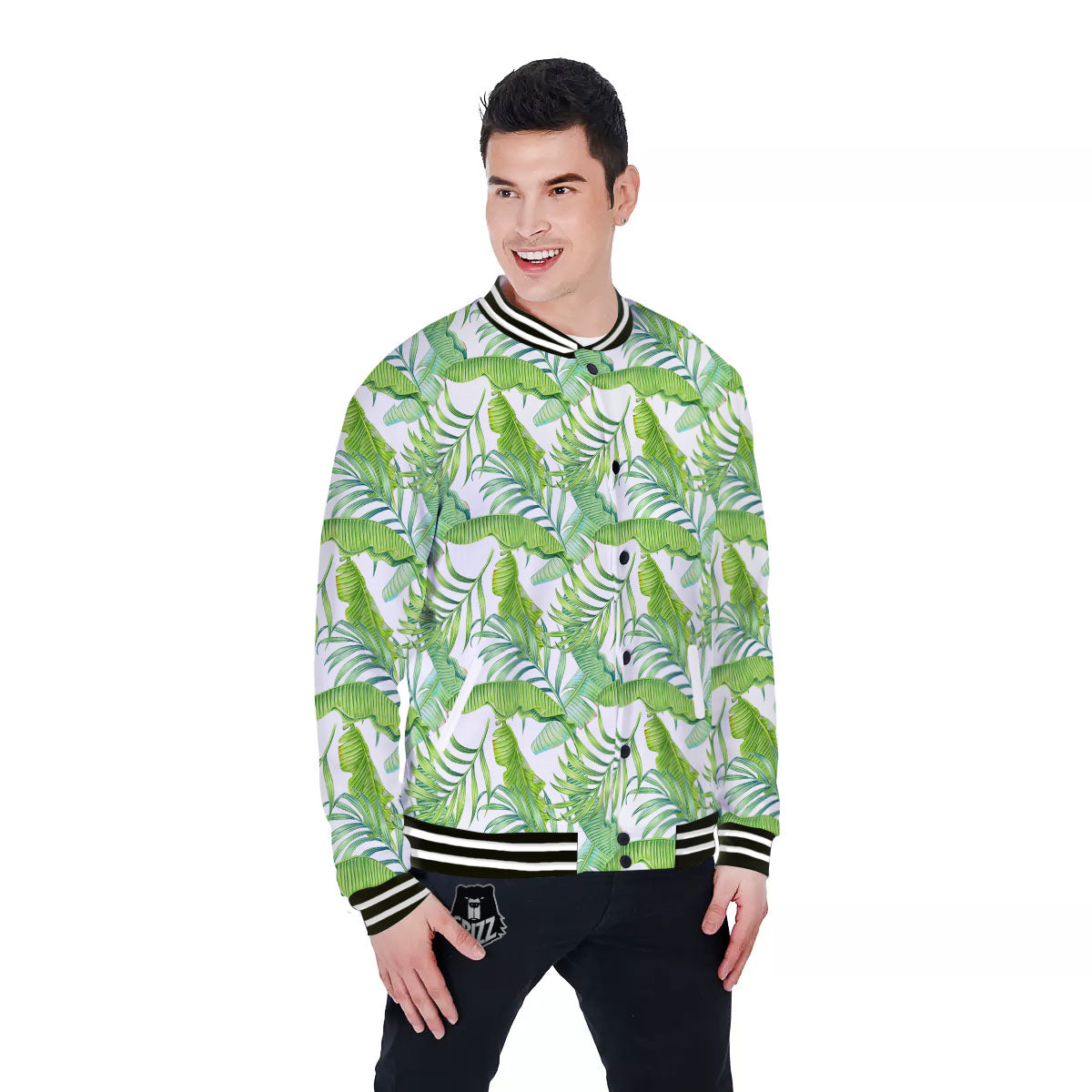 Banana Leave Palm Tree Print Pattern Baseball Jacket-grizzshop