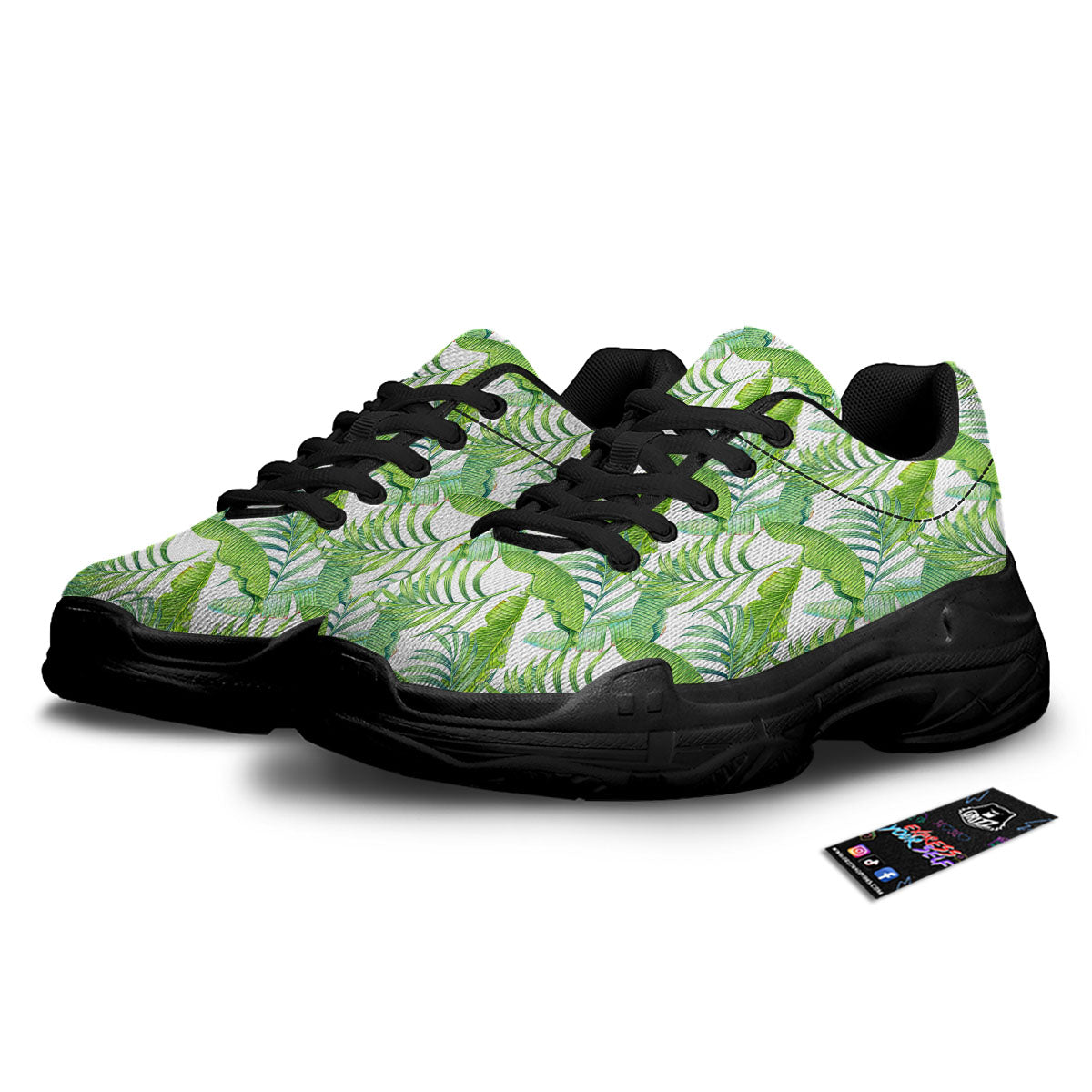 Banana Leave Palm Tree Print Pattern Black Chunky Shoes-grizzshop