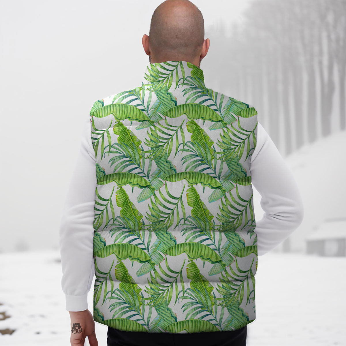 Banana Leave Palm Tree Print Pattern Down Vest