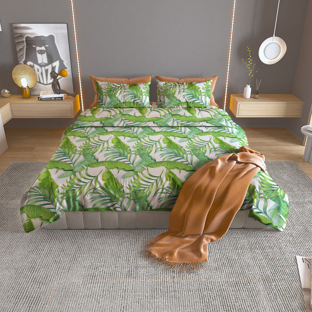 Banana Leave Palm Tree Print Pattern Duvet Cover Bedding Set