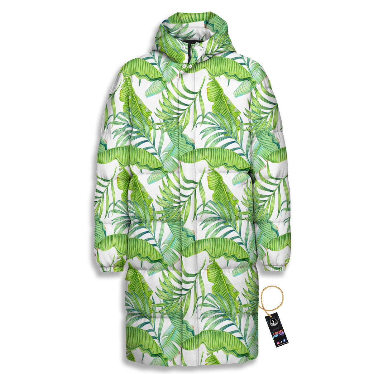 Banana Leave Palm Tree Print Pattern Long Down Jacket-grizzshop
