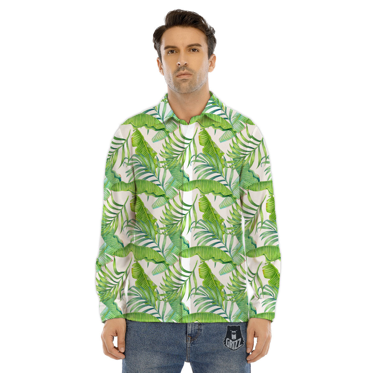 Banana Leave Palm Tree Print Pattern Men's Dress Shirts-grizzshop