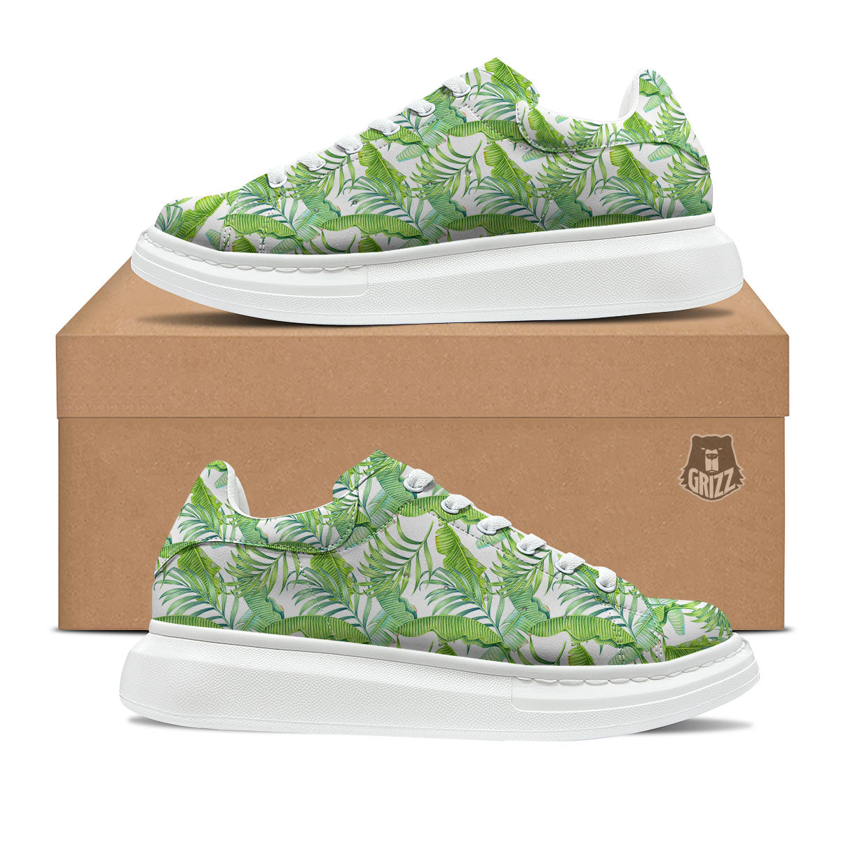 Banana Leave Palm Tree Print Pattern Platform Shoes-grizzshop