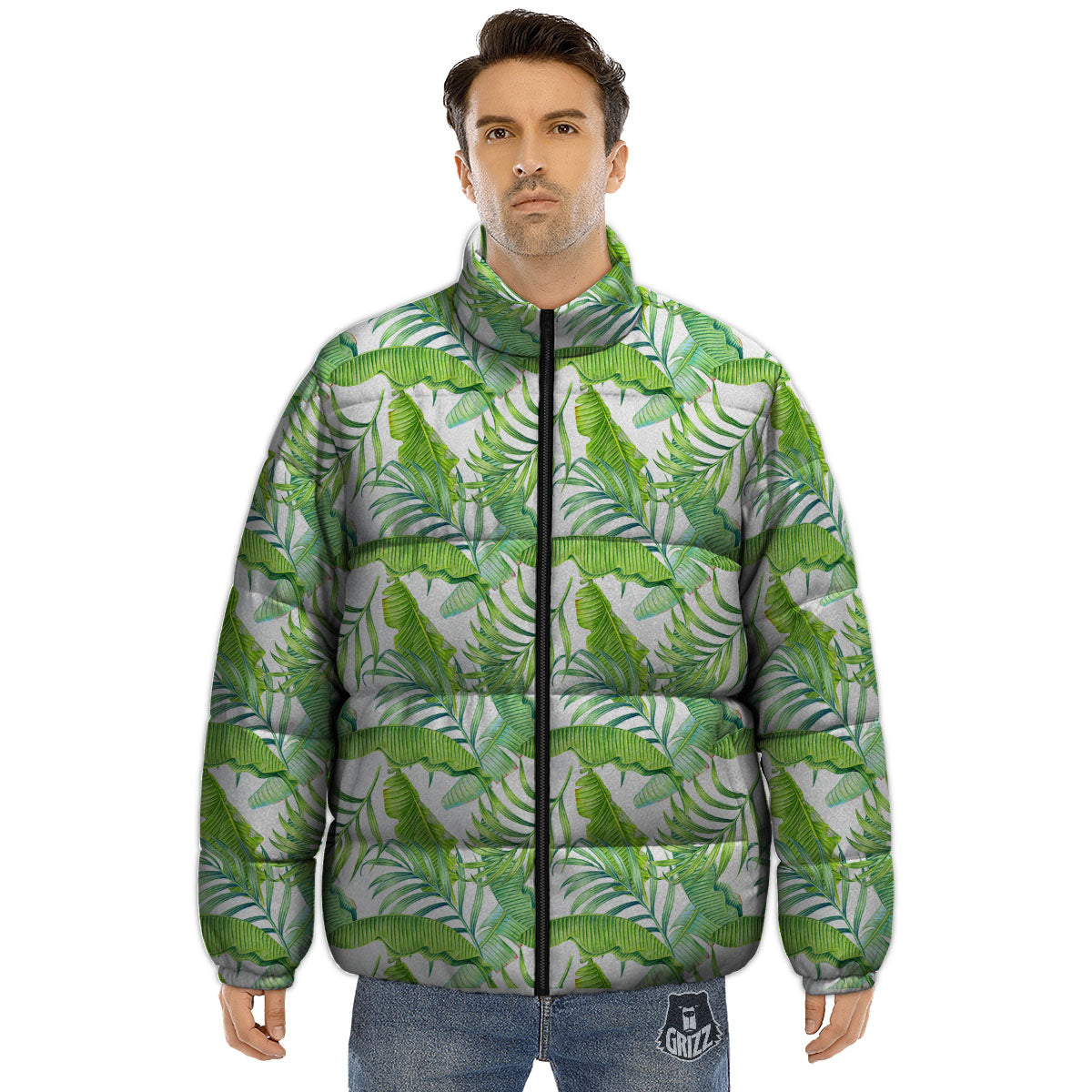 Banana Leave Palm Tree Print Pattern Puffer Jacket-grizzshop