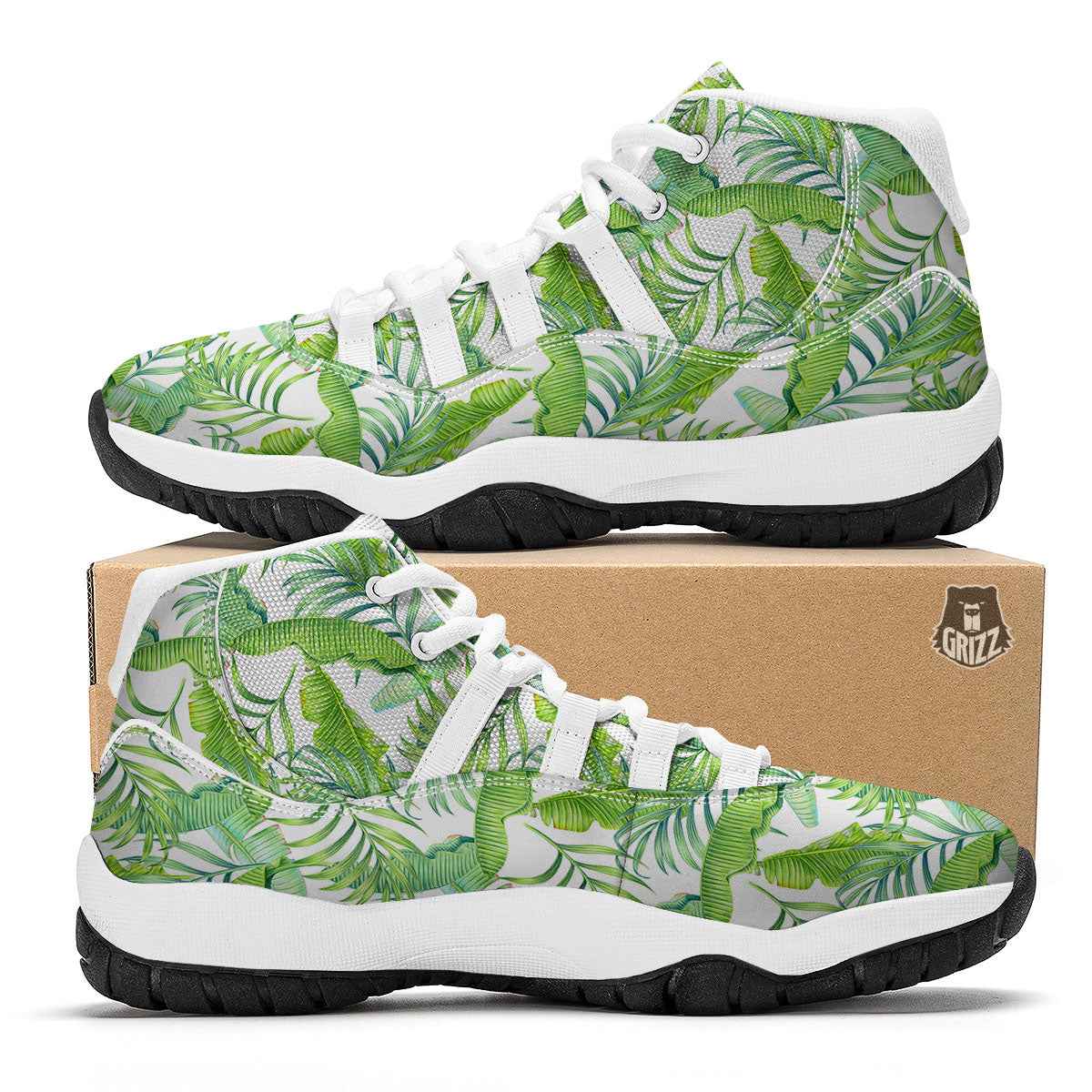 Banana Leave Palm Tree Print Pattern White Bball Shoes-grizzshop