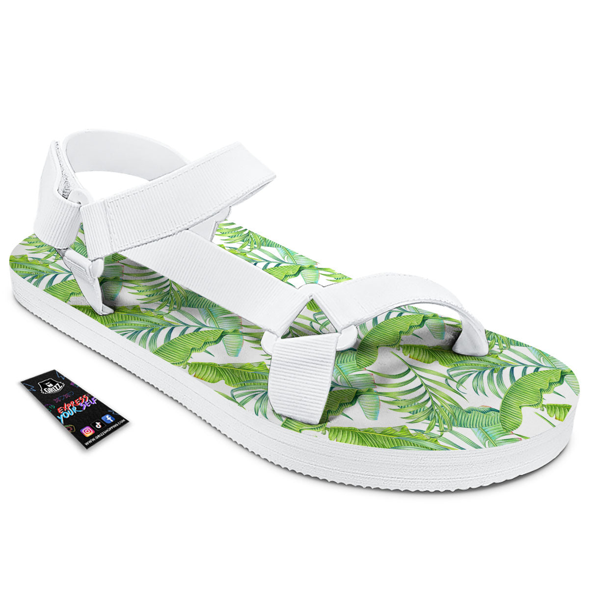 Banana Leave Palm Tree Print Pattern White Open Toe Sandals-grizzshop