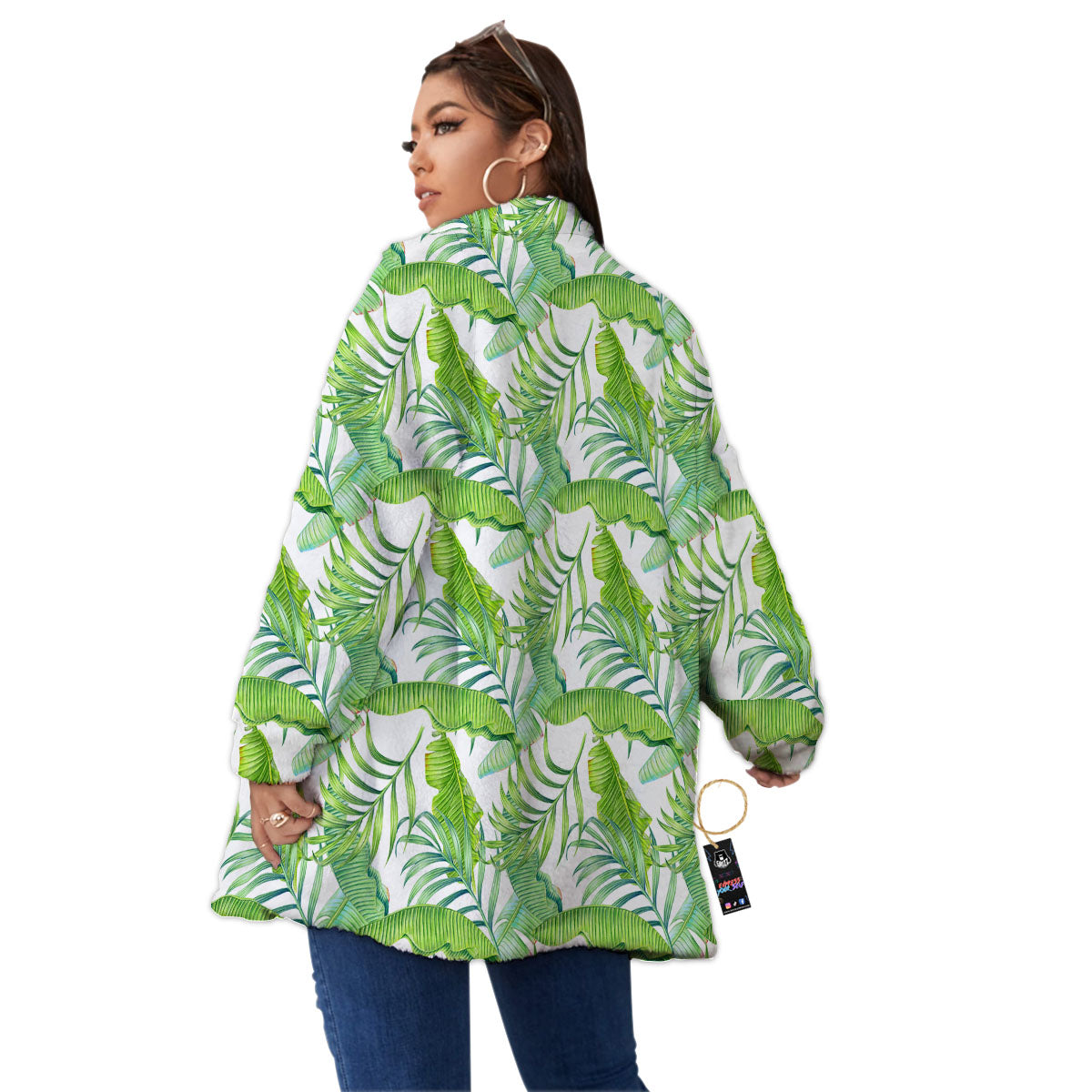 Banana Leave Palm Tree Print Pattern Women's Sherpa Jacket-grizzshop