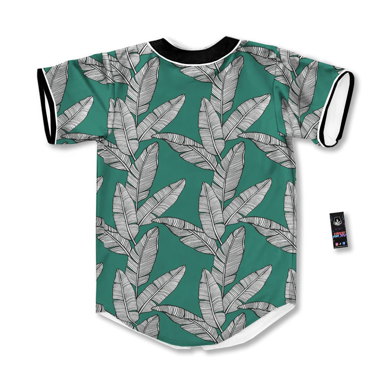 Banana Leaves Teal Print Pattern Baseball Jersey-grizzshop