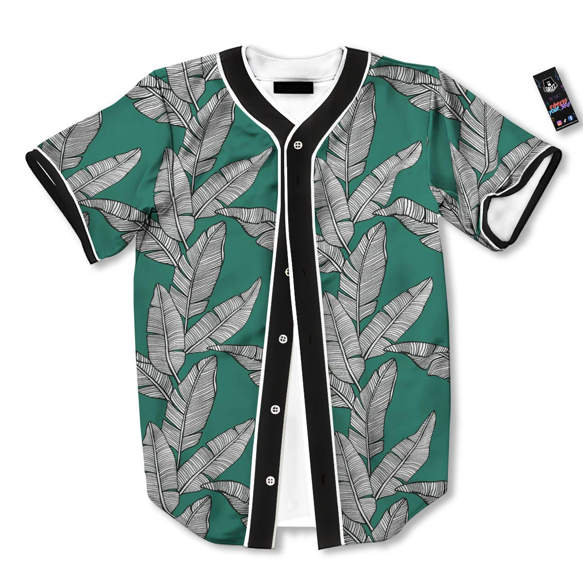 Banana Leaves Teal Print Pattern Baseball Jersey-grizzshop
