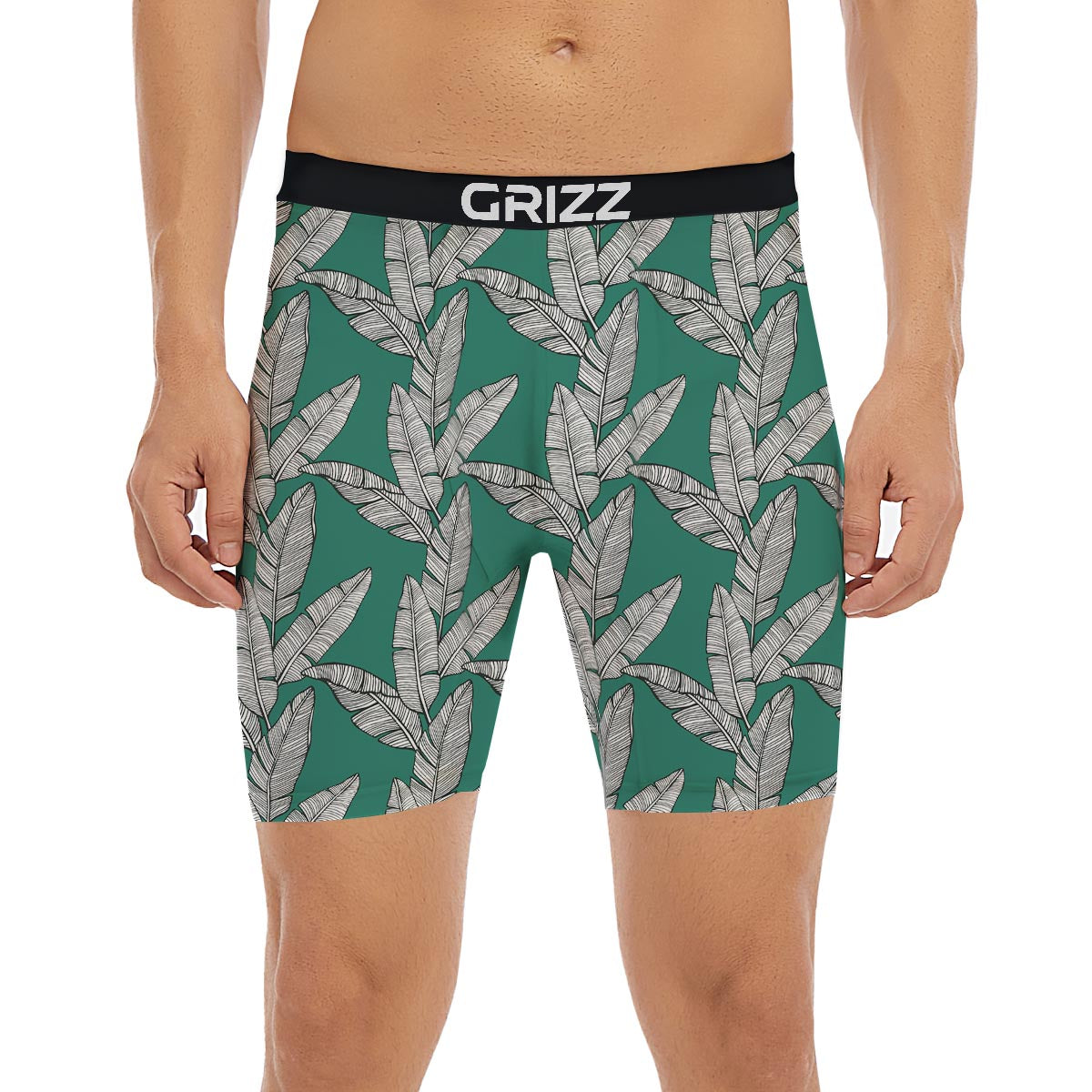 Banana Leaves Teal Print Pattern Boxer Briefs-grizzshop