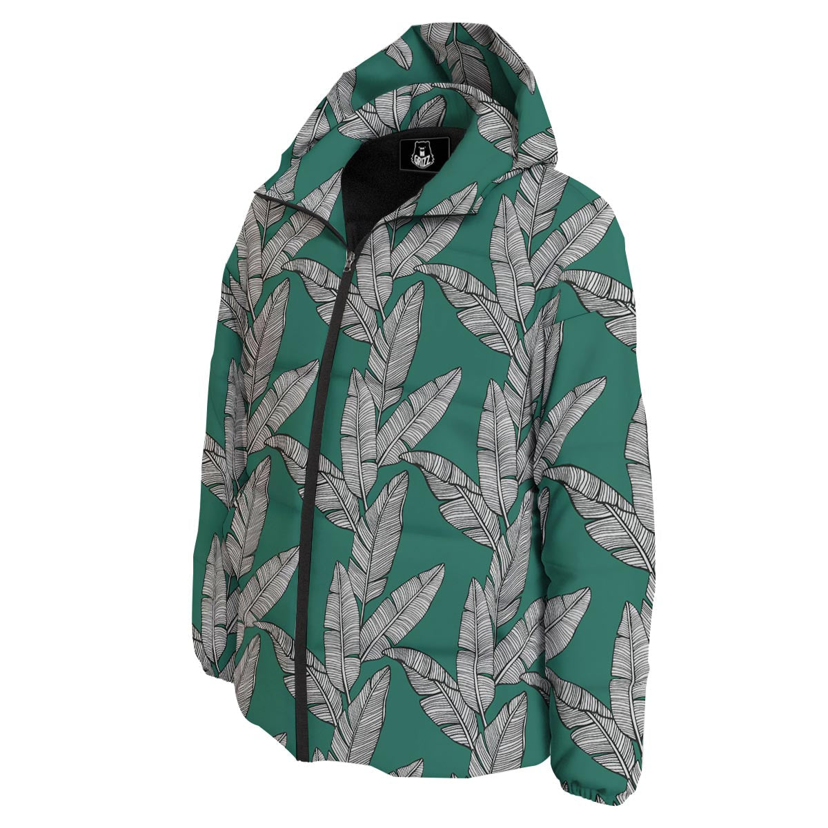 Banana Leaves Teal Print Pattern Down Jacket-grizzshop
