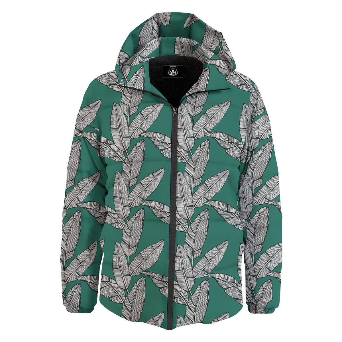 Banana Leaves Teal Print Pattern Down Jacket-grizzshop