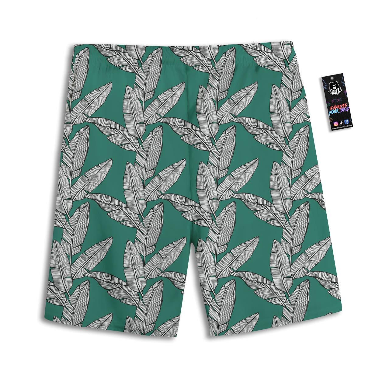 Banana Leaves Teal Print Pattern Men's Athletic Shorts