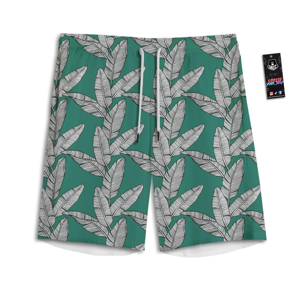 Banana Leaves Teal Print Pattern Men's Athletic Shorts