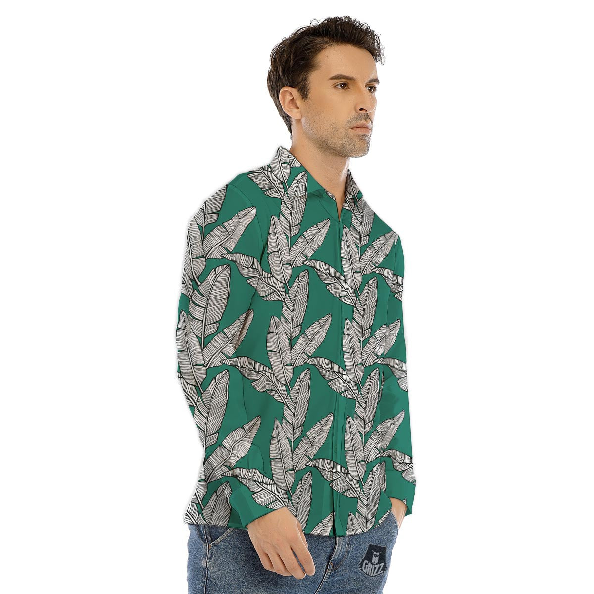 Banana Leaves Teal Print Pattern Men's Dress Shirts-grizzshop