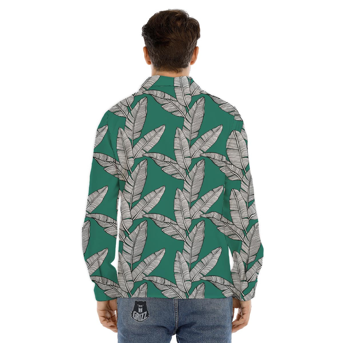 Banana Leaves Teal Print Pattern Men's Dress Shirts-grizzshop