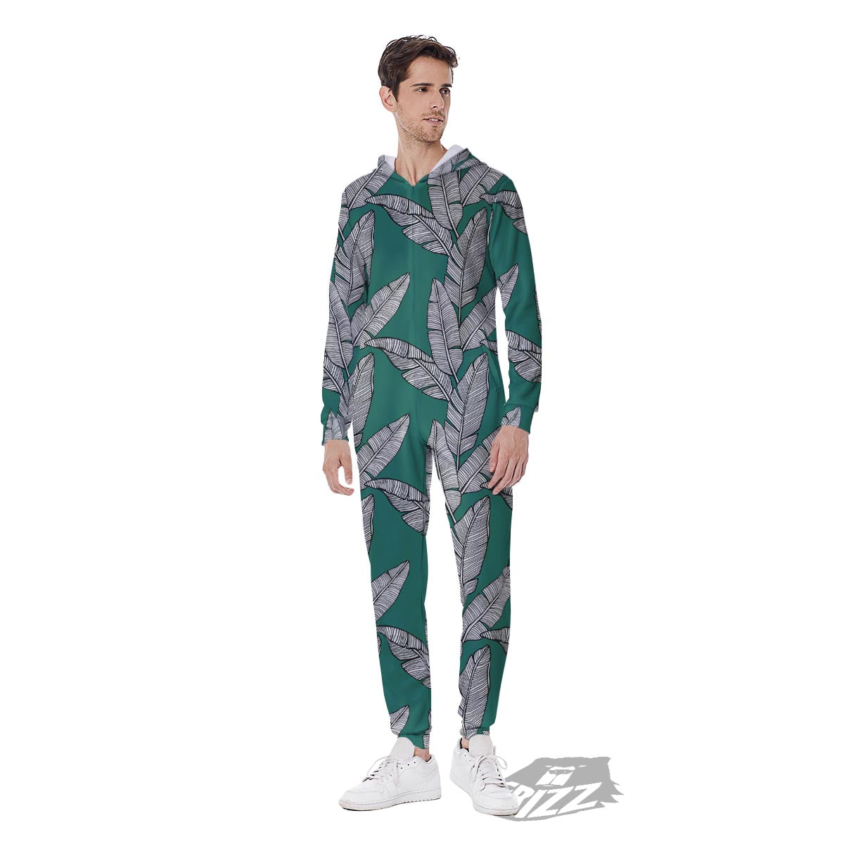 Banana Leaves Teal Print Pattern Men's Jumpsuit-grizzshop