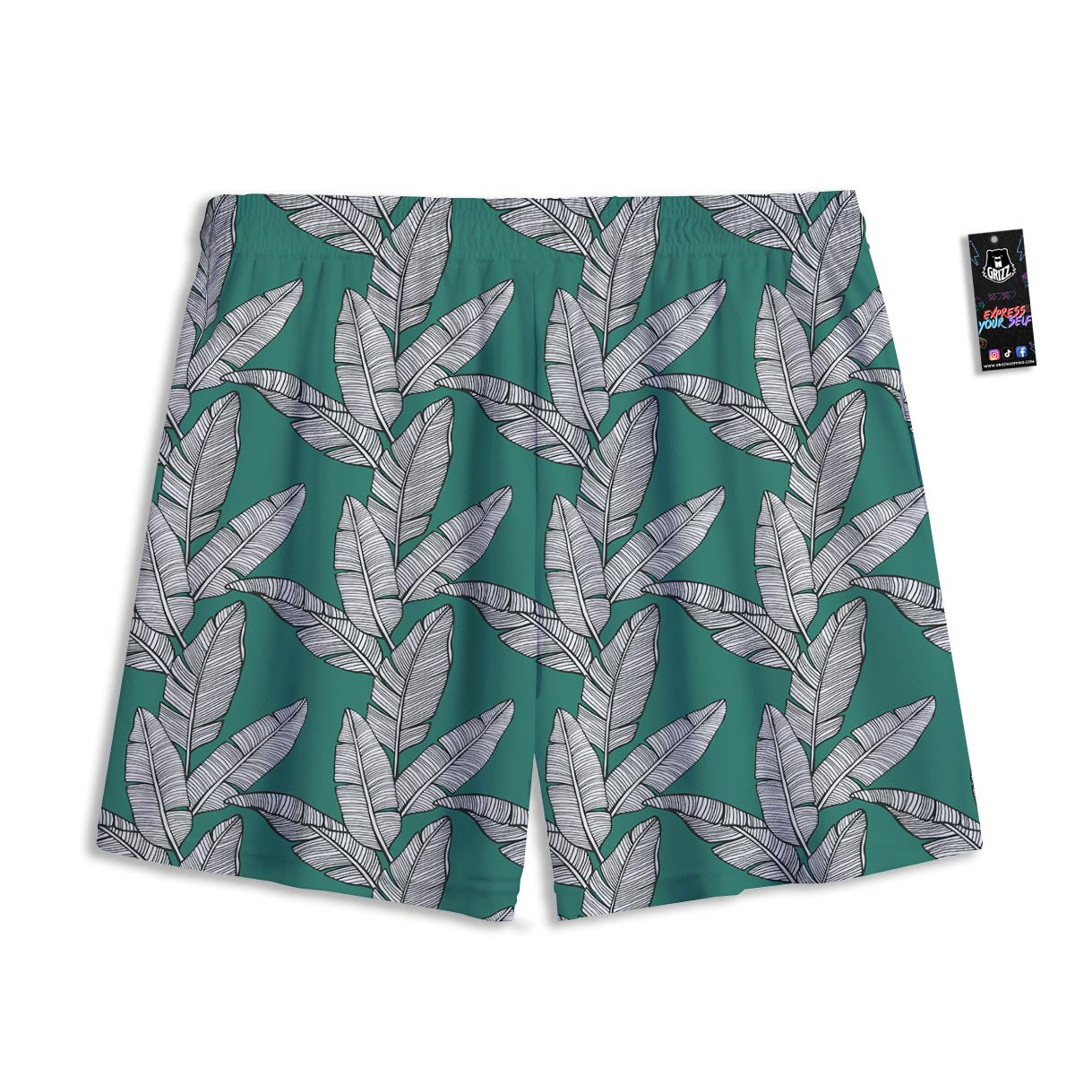 Banana Leaves Teal Print Pattern Mesh Shorts