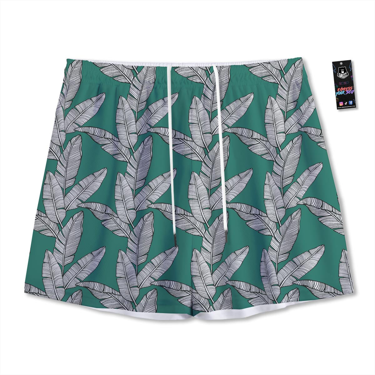 Banana Leaves Teal Print Pattern Mesh Shorts