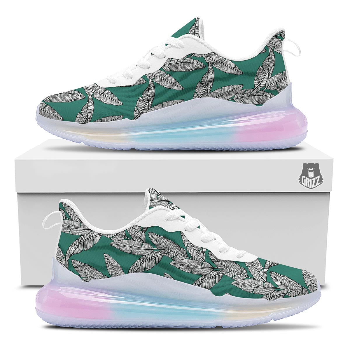 Banana Leaves Teal Print Pattern Running Sneakers-grizzshop
