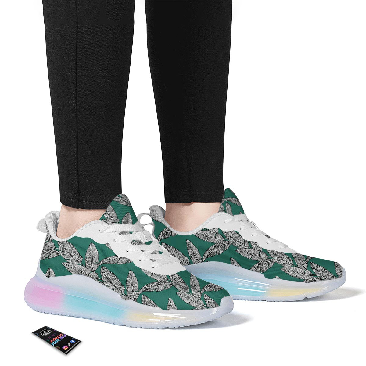 Banana Leaves Teal Print Pattern Running Sneakers-grizzshop