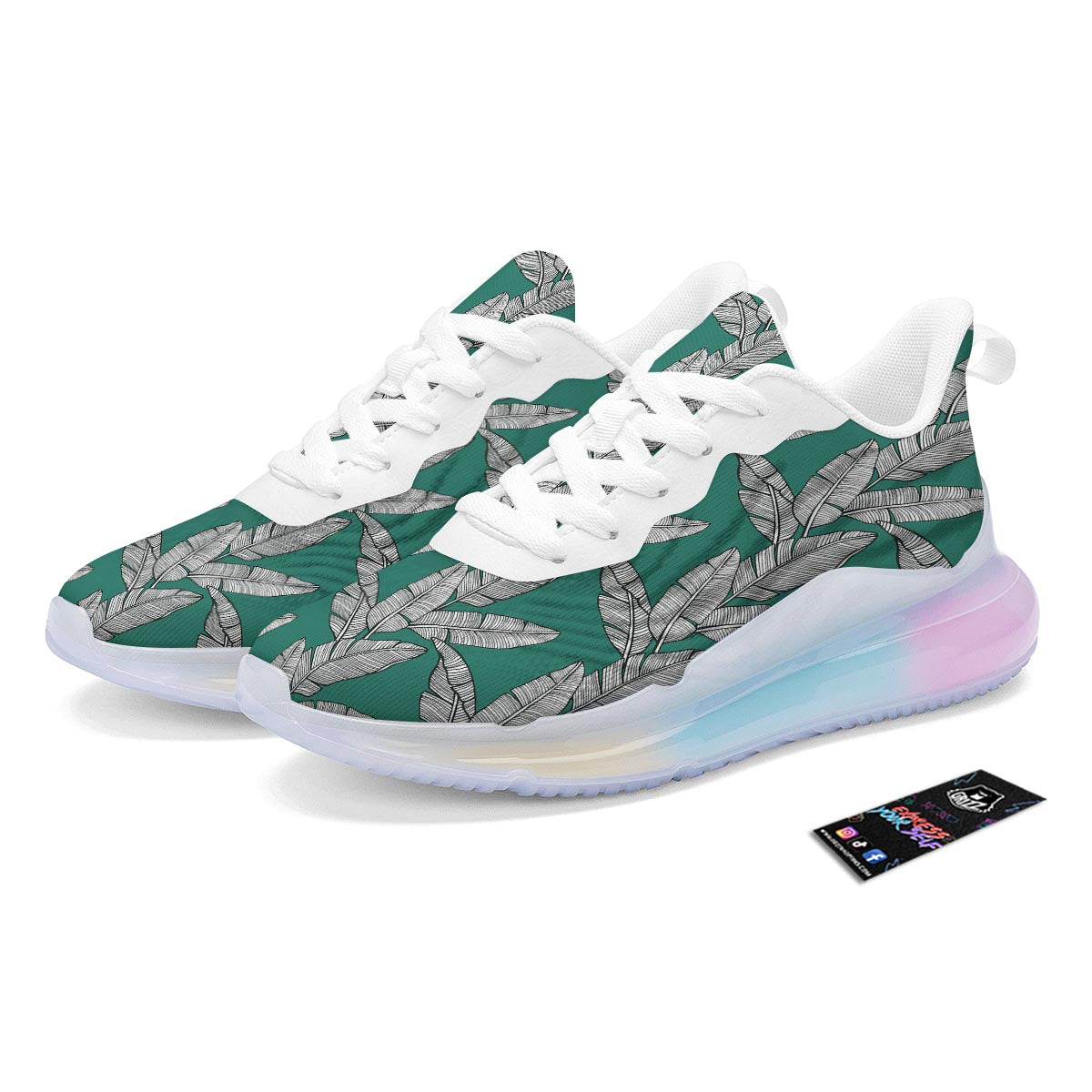 Banana Leaves Teal Print Pattern Running Sneakers-grizzshop
