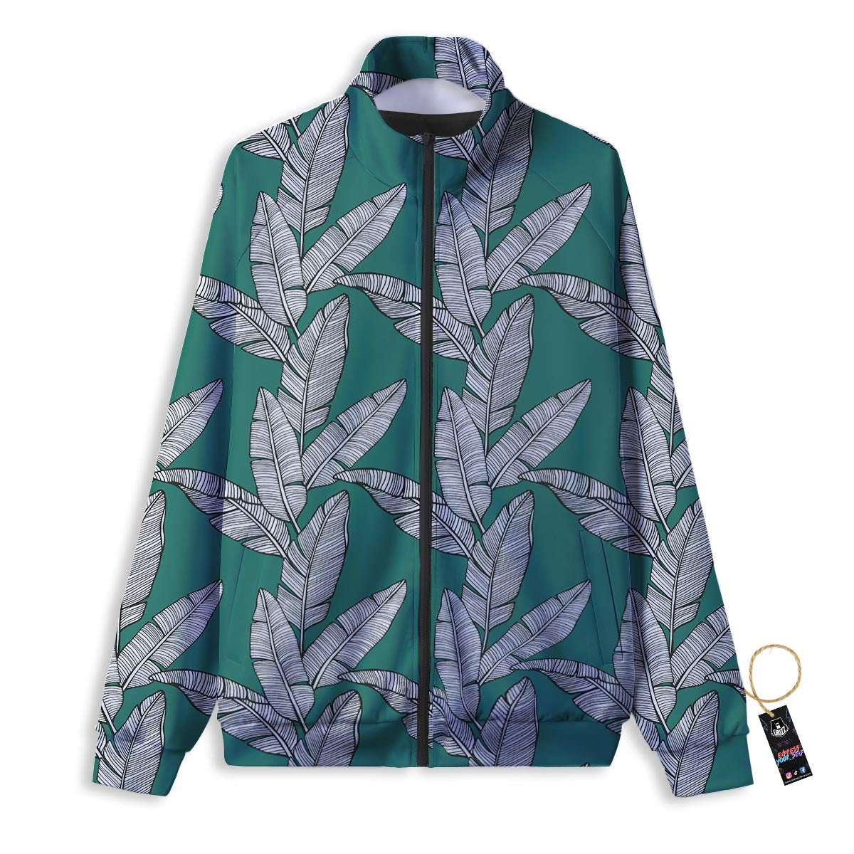 Banana Leaves Teal Print Pattern Track Jacket-grizzshop
