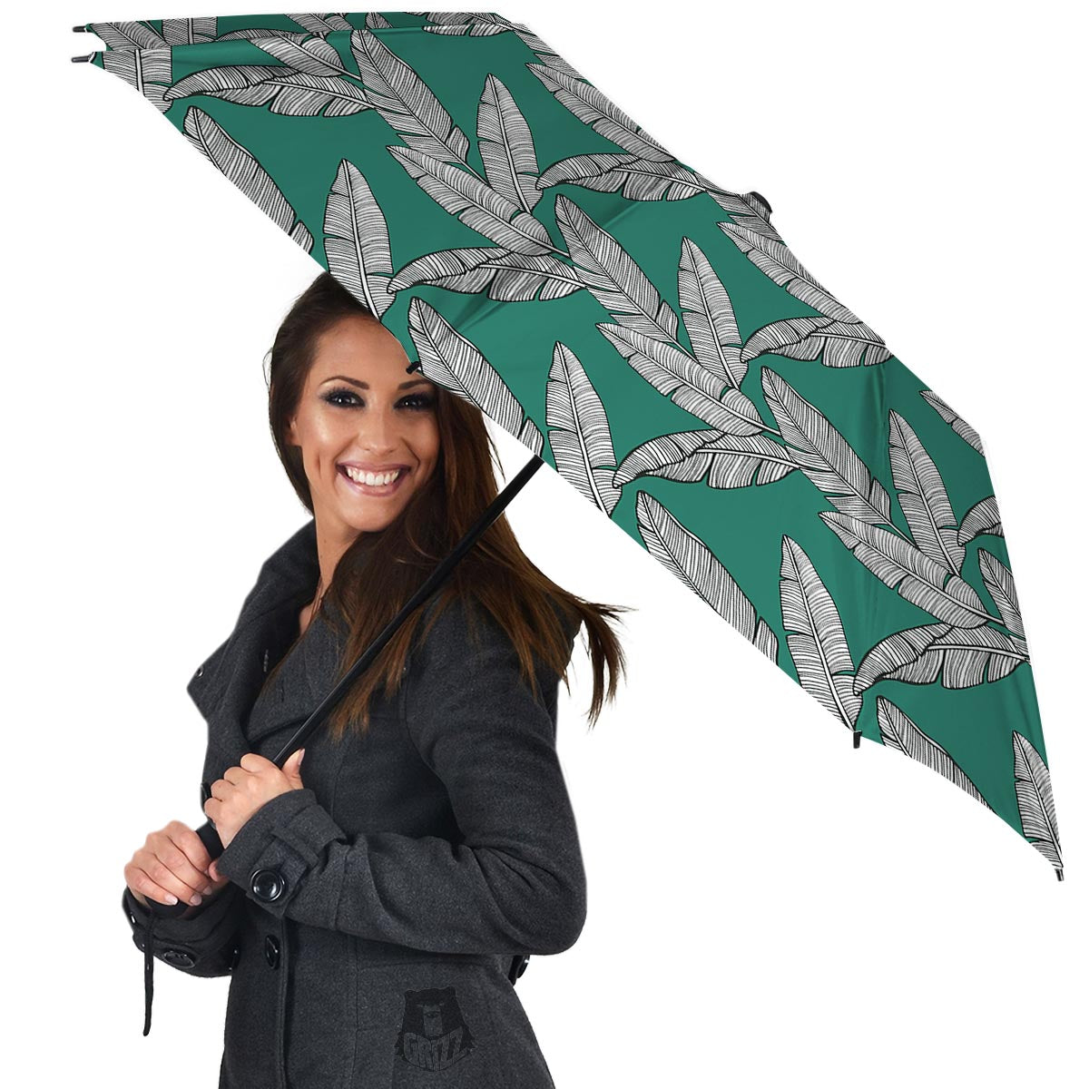 Banana Leaves Teal Print Pattern Umbrella-grizzshop