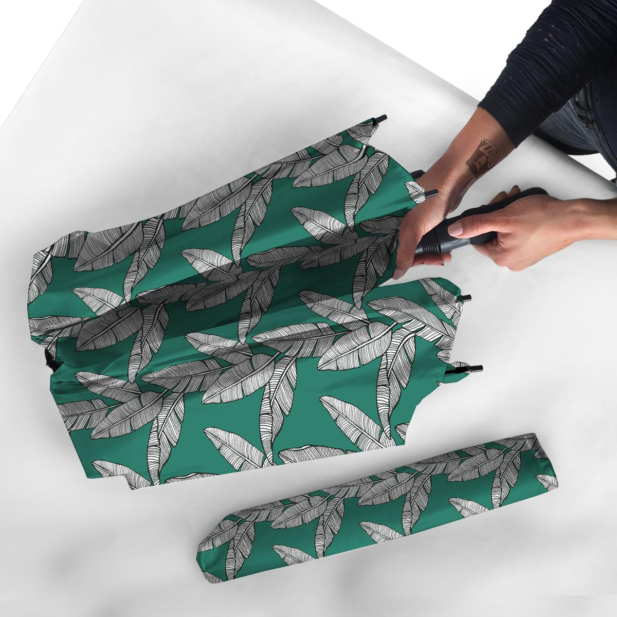 Banana Leaves Teal Print Pattern Umbrella-grizzshop